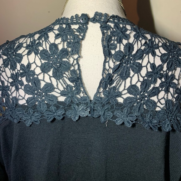 Amaryllis Black Lace Trim Cold Shoulder Sweater - Picture 7 of 10